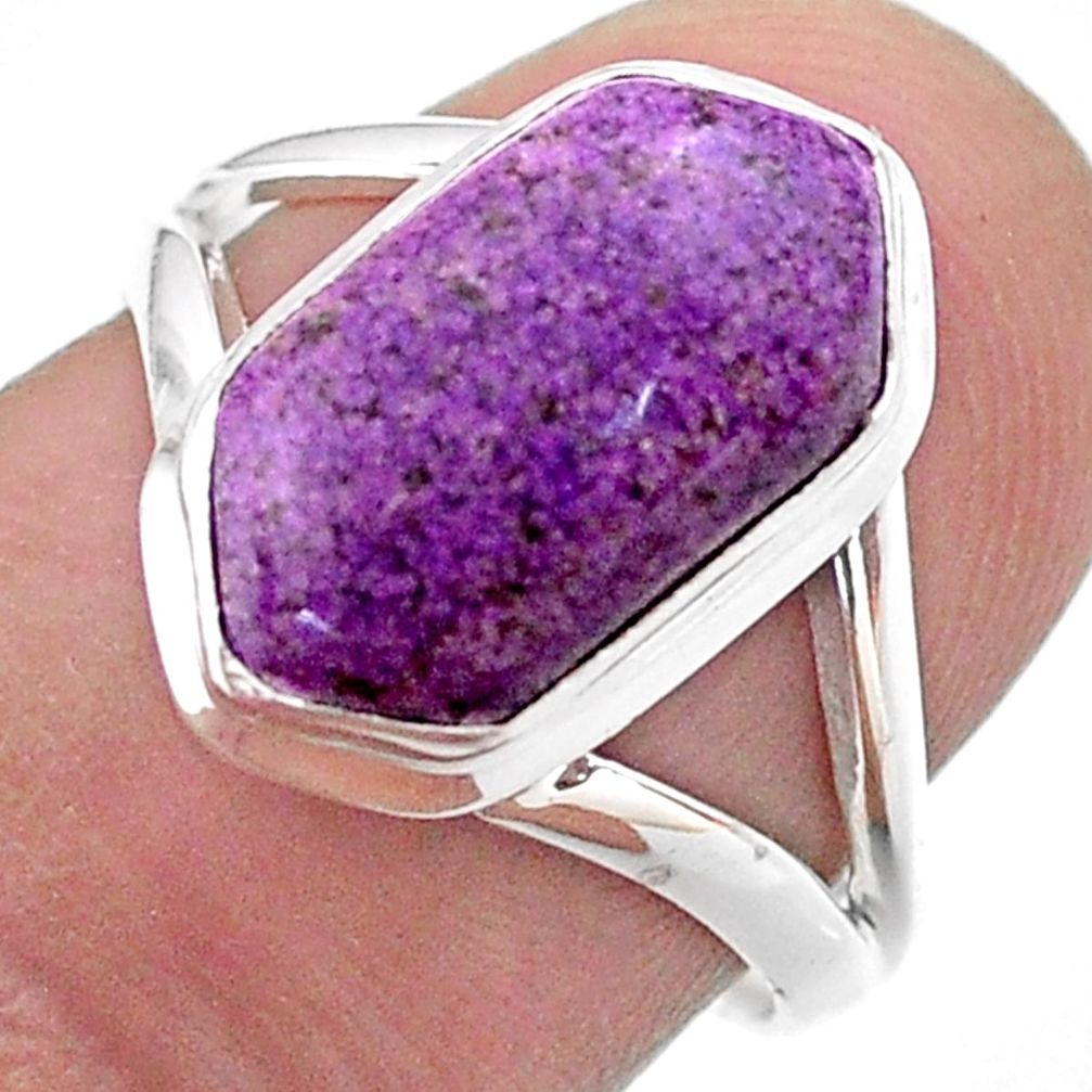 5.23cts hexagon purpurite stichtite 925 silver solitaire ring size 7 t48632