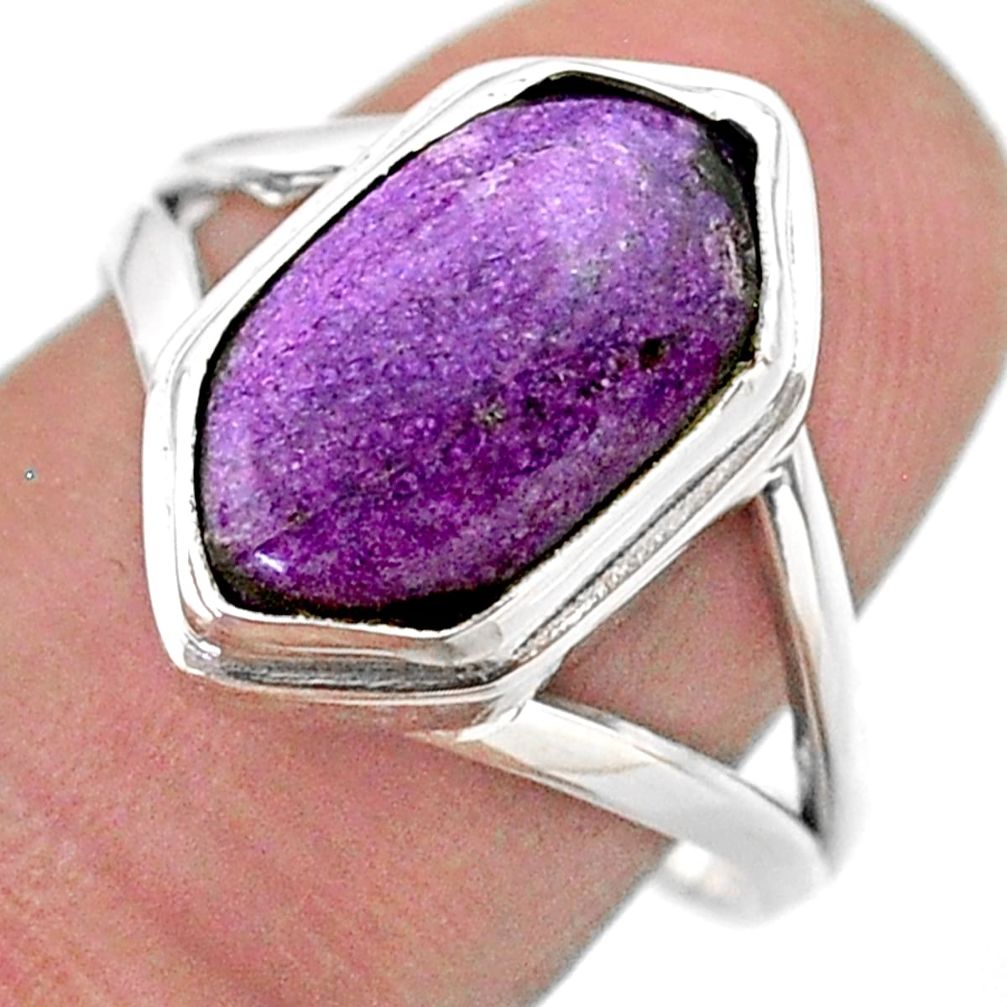 5.38cts hexagon purpurite stichtite 925 silver solitaire ring size 8 t48591