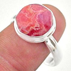 6.04cts hexagon rhodochrosite inca rose 925 silver solitaire ring size 10 t48372