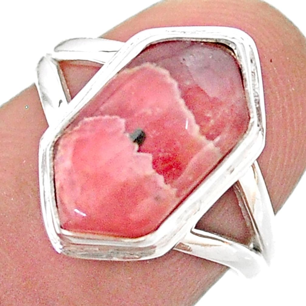 5.38cts hexagon rhodochrosite inca rose 925 silver solitaire ring size 7 t48548