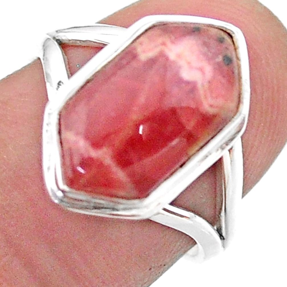 5.77cts hexagon rhodochrosite inca rose 925 silver solitaire ring size 7 t48582