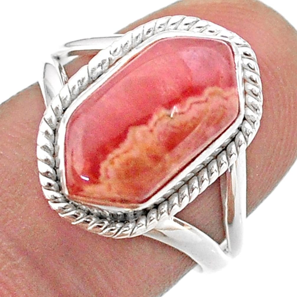 5.38cts hexagon rhodochrosite inca rose 925 silver solitaire ring size 7 t48606