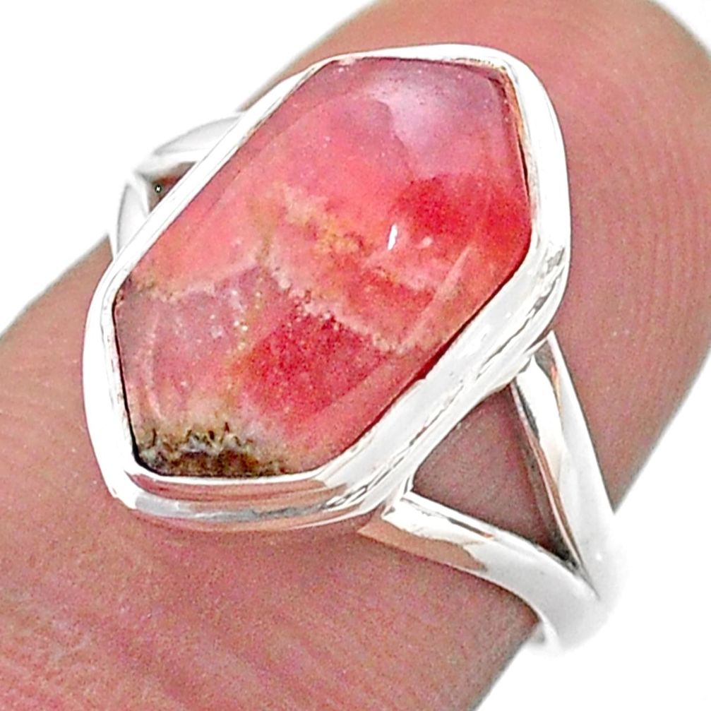 5.54cts hexagon rhodochrosite inca rose 925 silver solitaire ring size 7 t48618