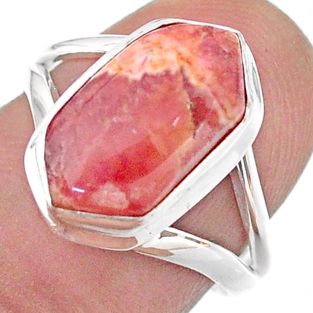 5.58cts hexagon rhodochrosite inca rose 925 silver solitaire ring size 7 t48631