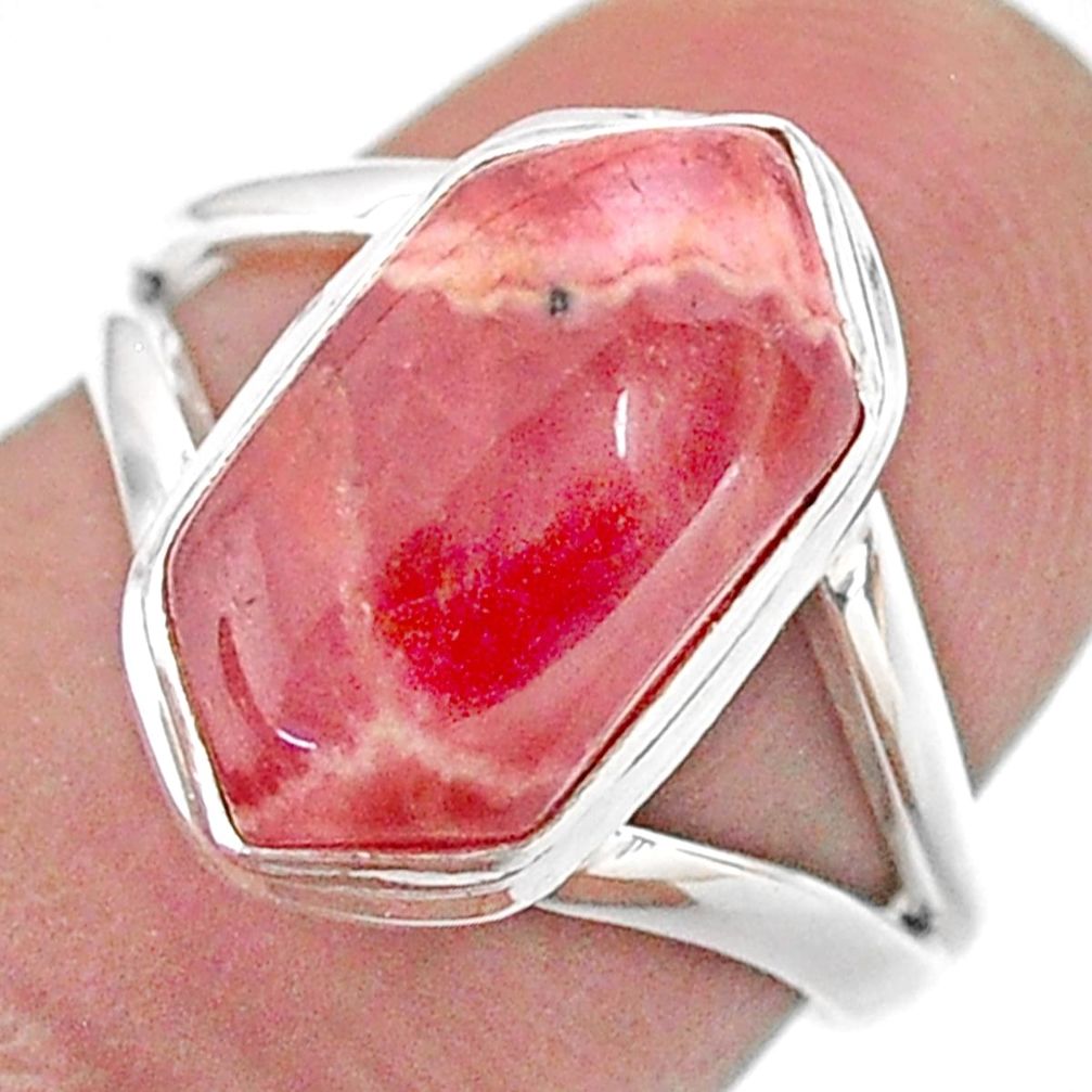 5.60cts hexagon rhodochrosite inca rose 925 silver solitaire ring size 7 t48637