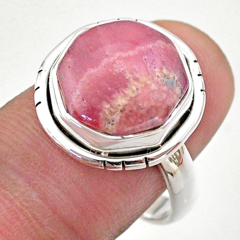 8.22cts hexagon rhodochrosite inca rose 925 silver solitaire ring size 8 t48387