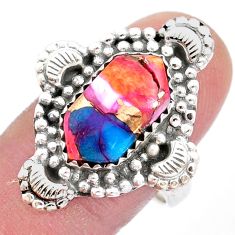 6.07cts hexagon Pink spiny oyster arizona turquoise 925 silver ring size 9 u52571