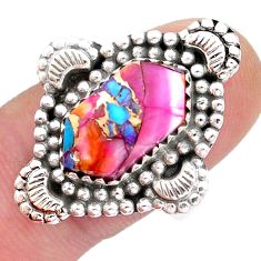 6.41cts hexagon Pink spiny oyster arizona turquoise 925 silver ring size 9.5 u52564