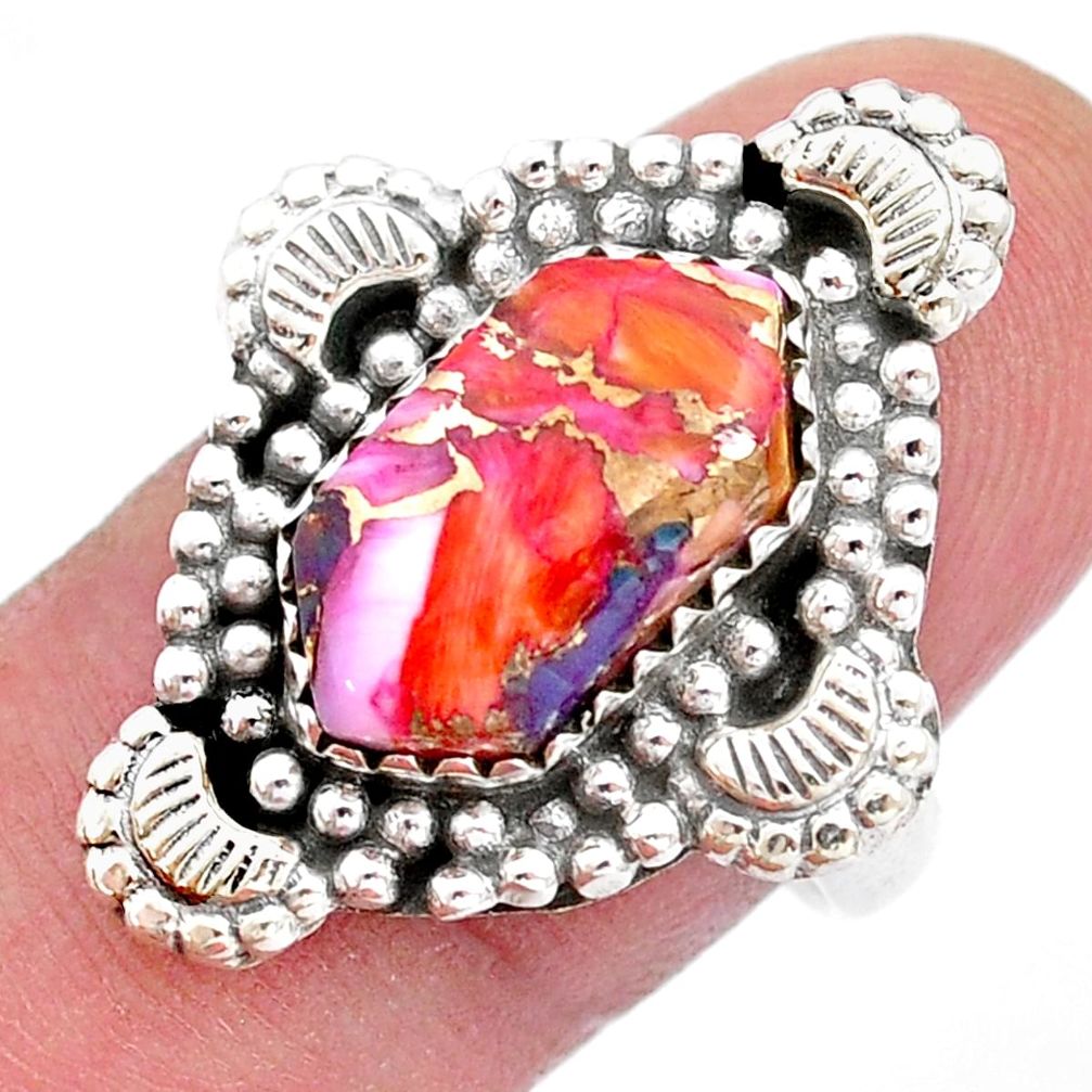 6.02cts hexagon Pink spiny oyster arizona turquoise 925 silver ring size 8.5 u52576