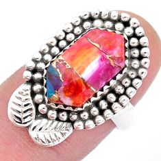 5.62cts hexagon Pink spiny oyster arizona turquoise 925 silver ring size 6.5 u52577