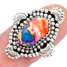 6.01cts hexagon Pink spiny oyster arizona turquoise 925 silver ring size 9.5 u52579