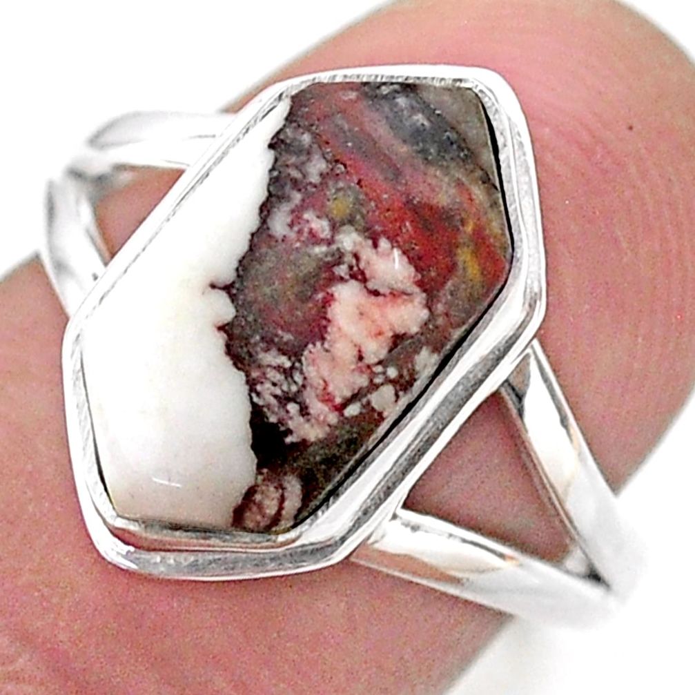 5.58cts hexagon wild horse magnesite 925 silver solitaire ring size 8 t48563