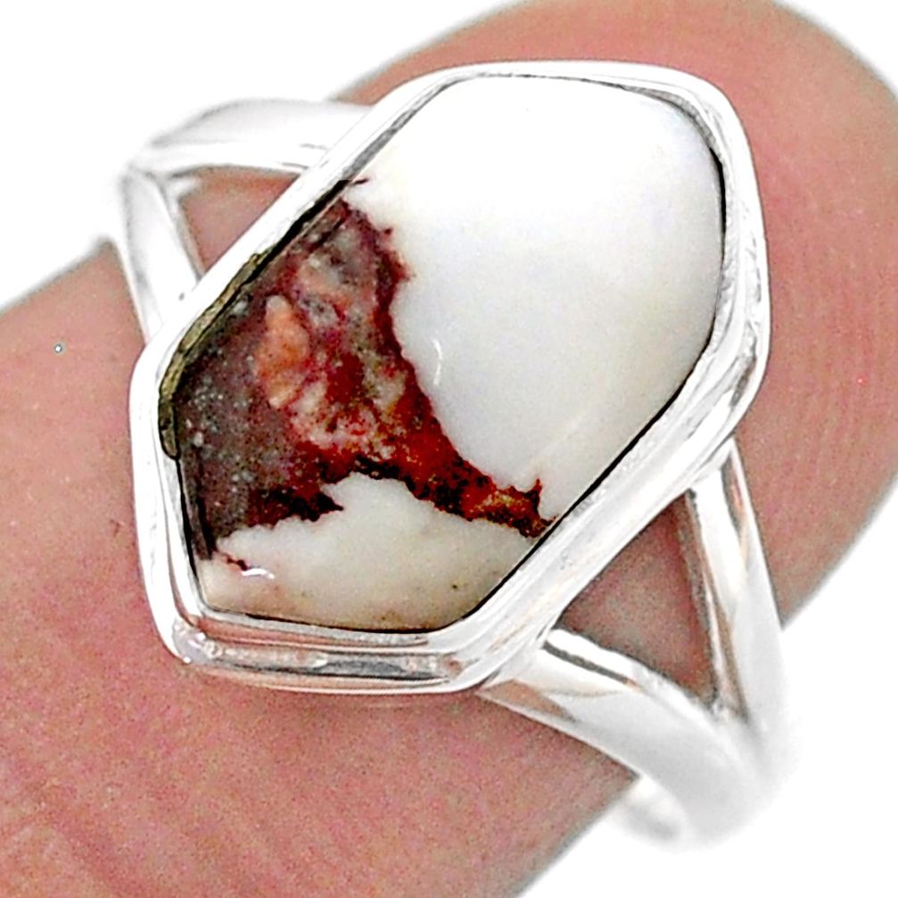 5.84cts hexagon wild horse magnesite 925 silver solitaire ring size 8 t48595