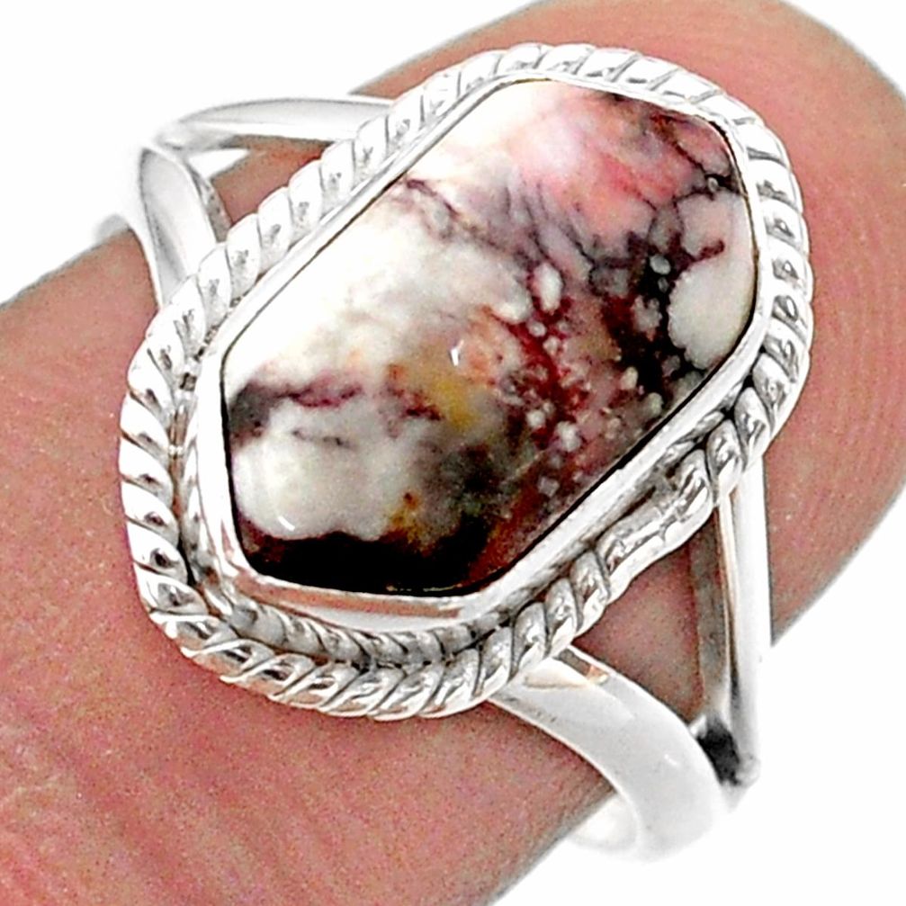 5.38cts hexagon wild horse magnesite 925 silver solitaire ring size 8 t48603