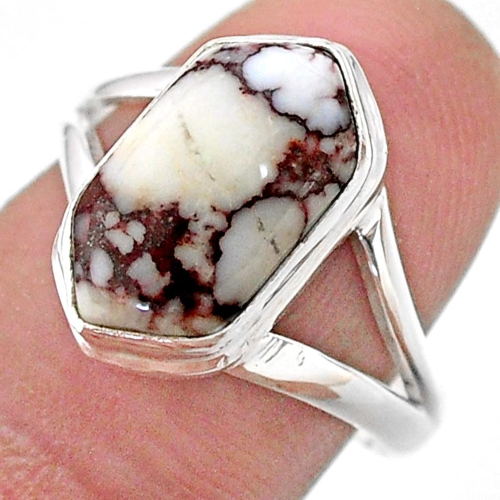 5.58cts hexagon wild horse magnesite 925 silver solitaire ring size 8.5 t48614