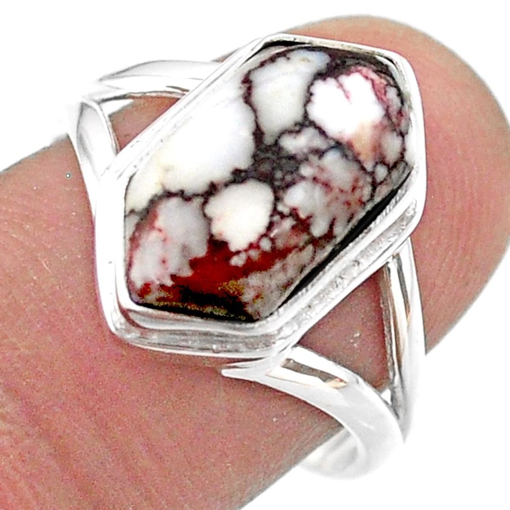 6.02cts hexagon wild horse magnesite 925 silver solitairering size 8.5 t48522