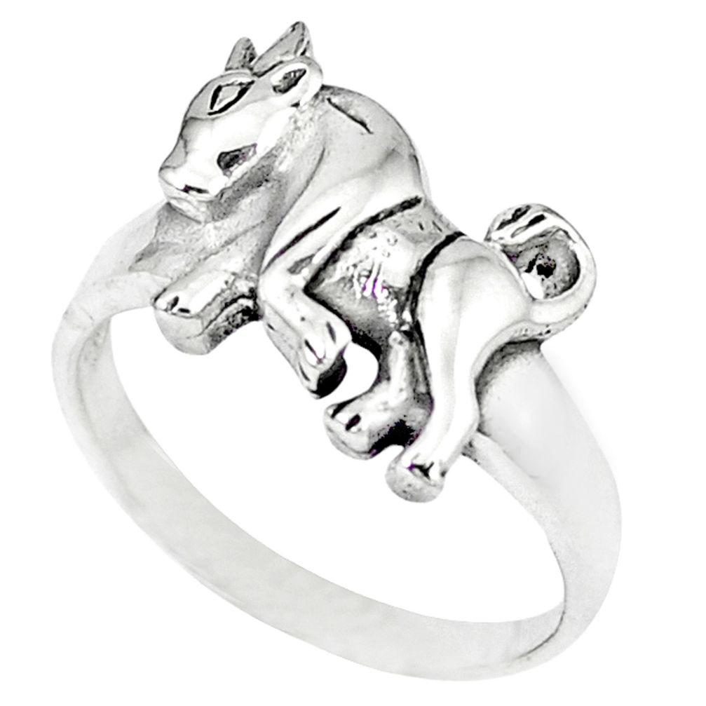 Indonesian bali style solid 925 sterling silver bull charm ring size 7.5 c17056