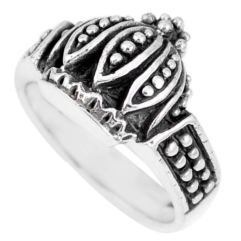 5.03gms indonesian bali style solid 925 silver crown ring size 6.5 c17101