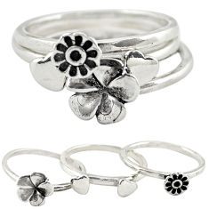 Indonesian bali style solid 925 silver flower 3 band rings size 7.5 c22242