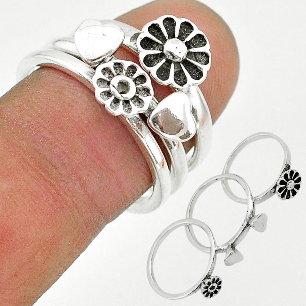 6.69gms indonesian bali style solid 925 silver flower 3 rings size 7 t20631