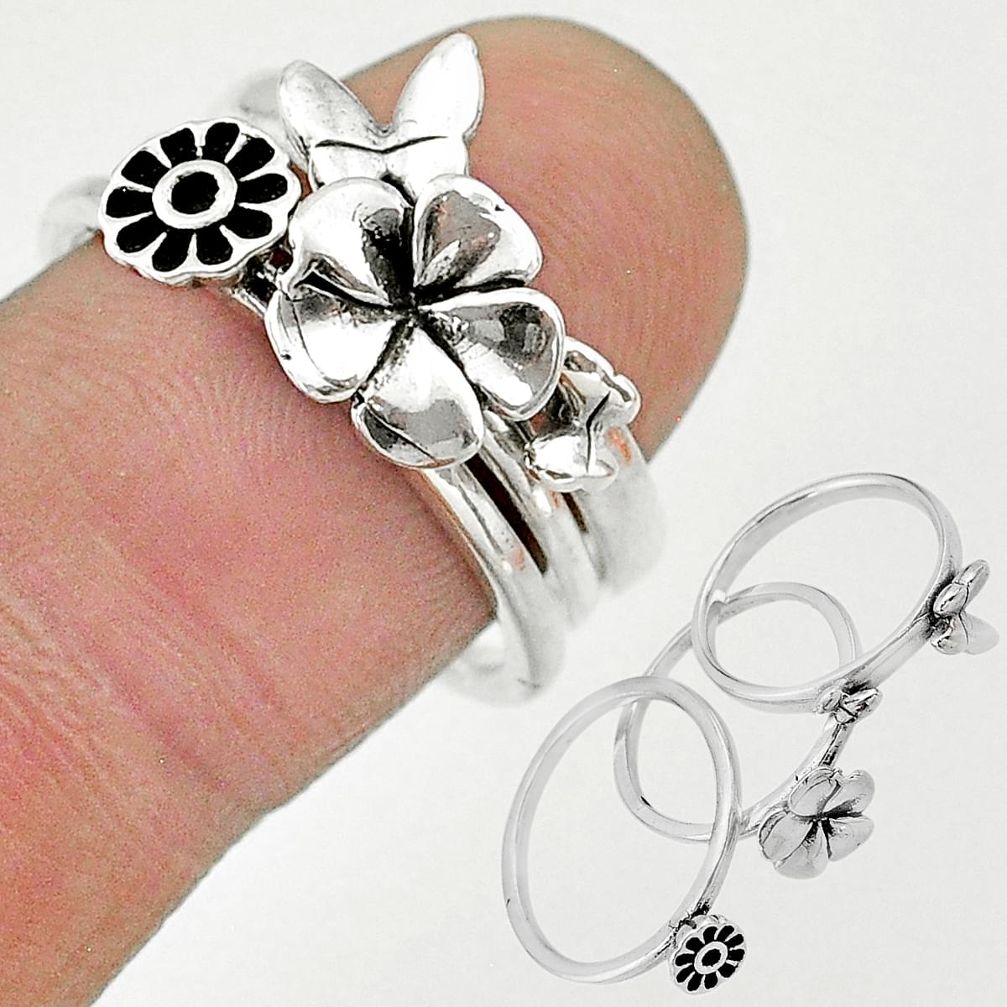 6.26gms indonesian bali style solid 925 silver flower 3 rings size 6.5 t20633