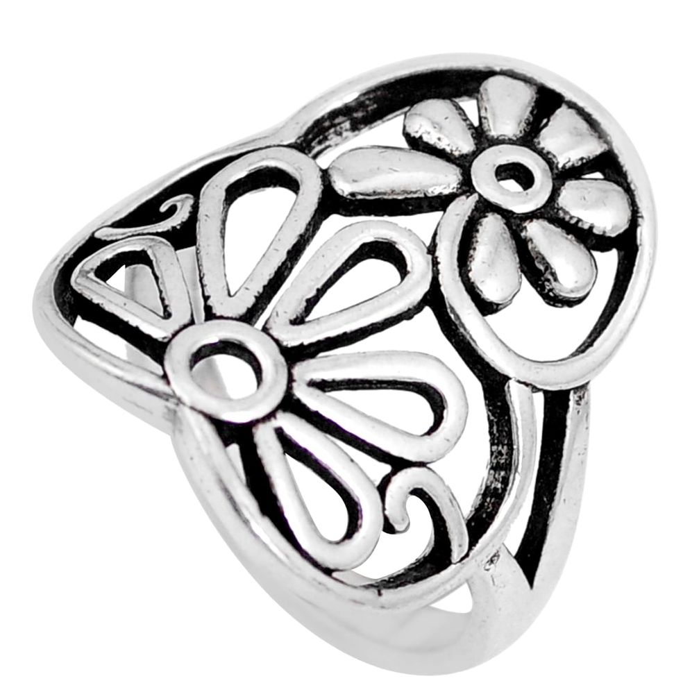 4.69gms indonesian bali style solid 925 silver flower ring size 7.5 c20405