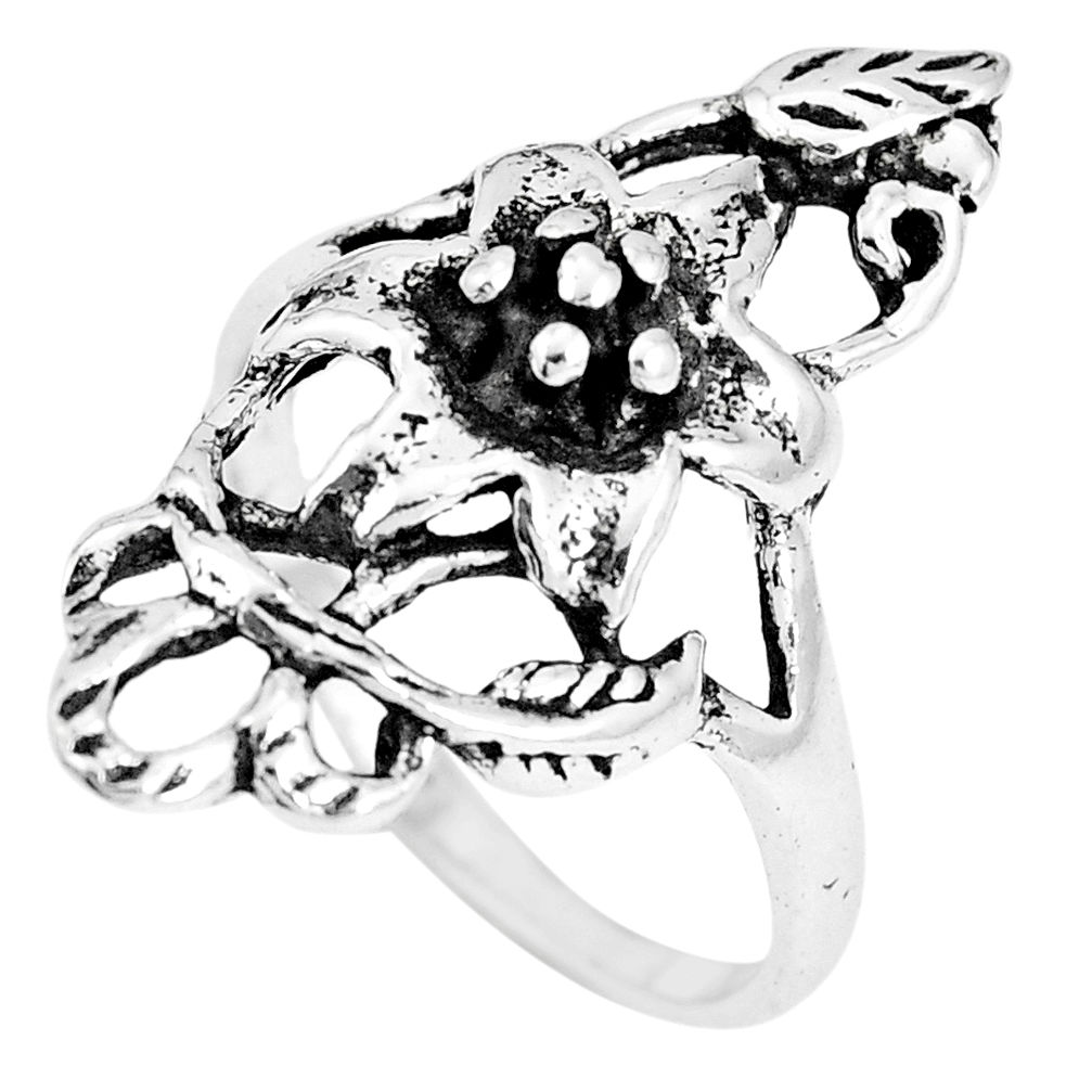 5.02gms indonesian bali style solid 925 silver flower ring size 8.5 c20408