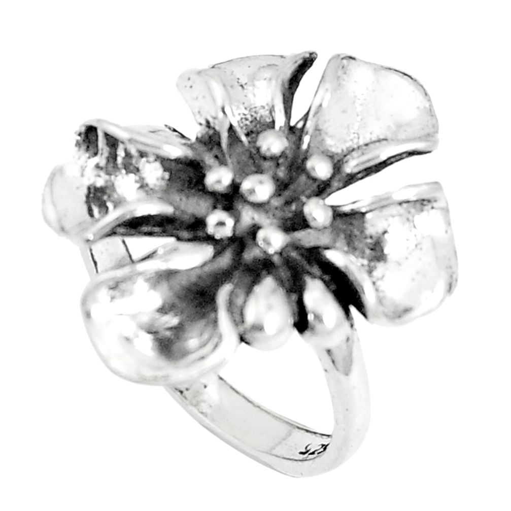 4.87gms indonesian bali style solid 925 silver flower ring size 6.5 c25870