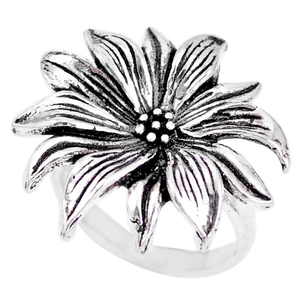 7.69gms indonesian bali style solid 925 silver flower ring size 6 c17092