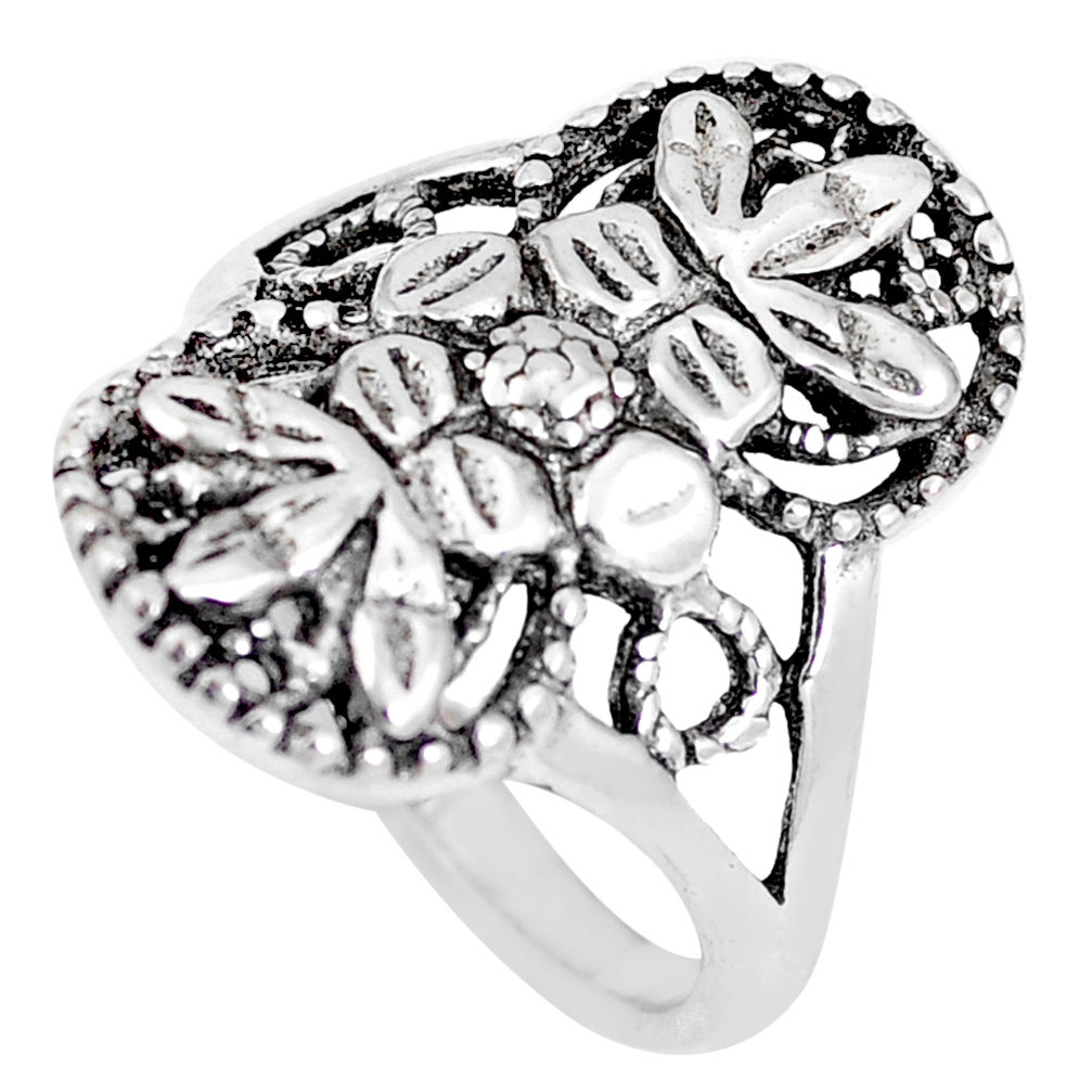 5.26gms indonesian bali style solid 925 silver flower ring size 7 c17067