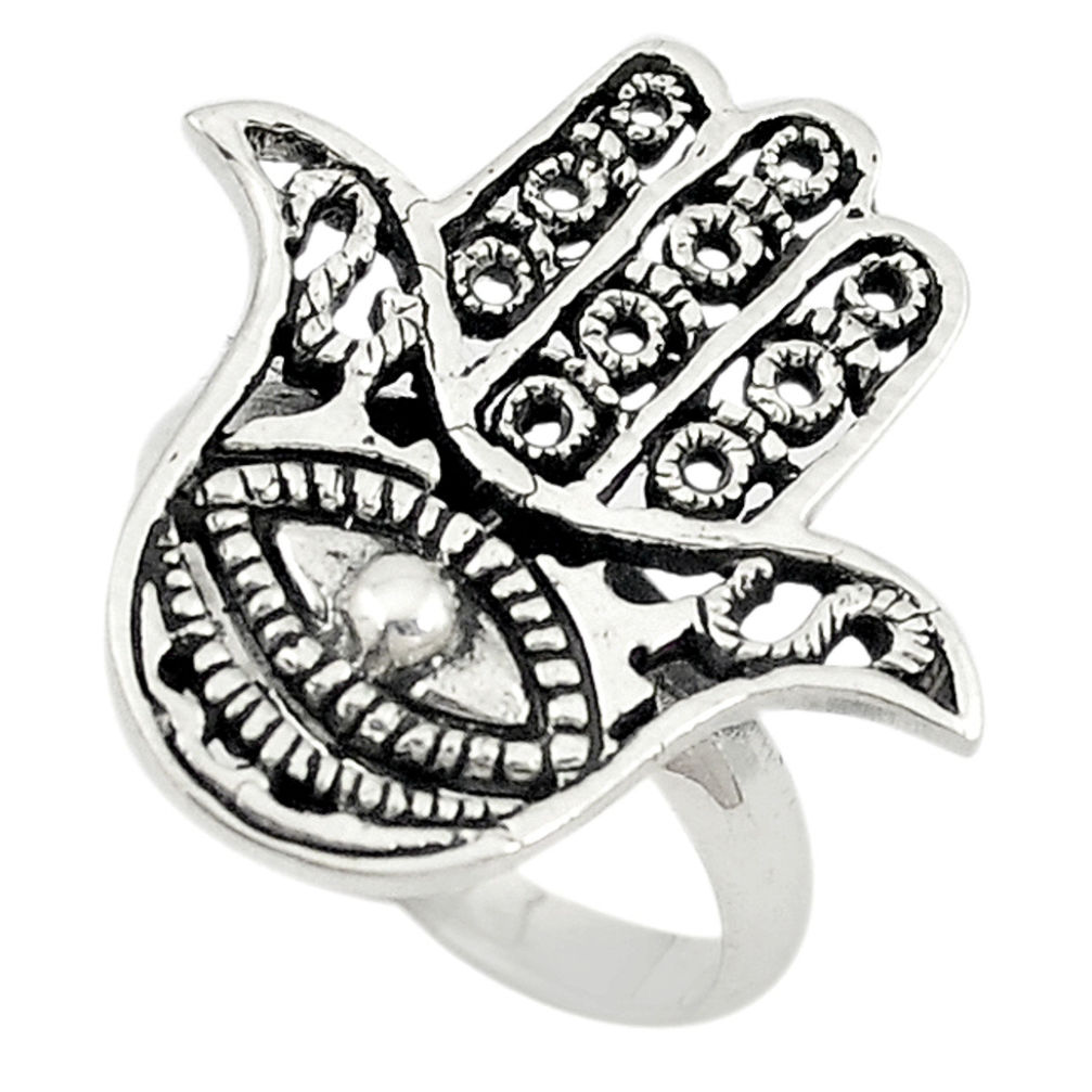Indonesian bali style solid 925 silver hand of god hamsa ring size 8.5 c22258