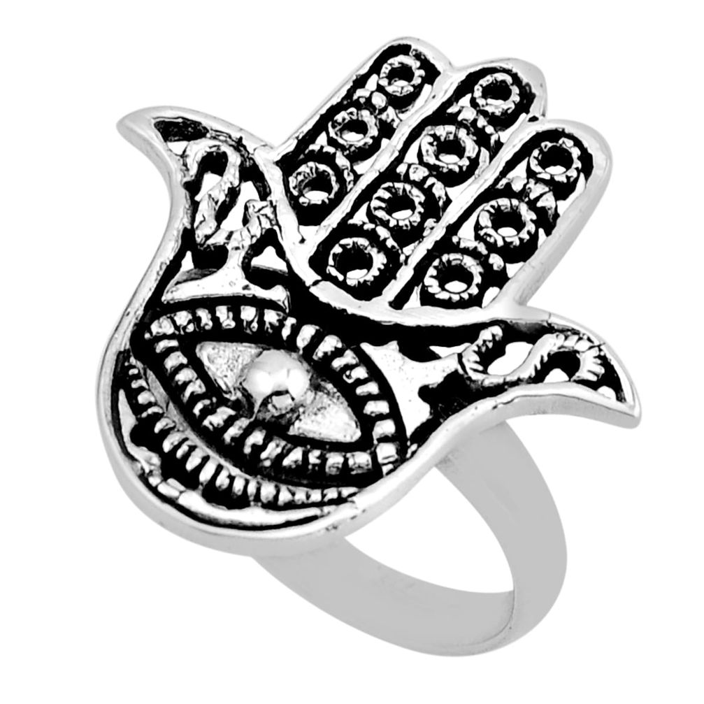Indonesian bali style solid 925 silver hand of god hamsa ring size 8.5 y83229