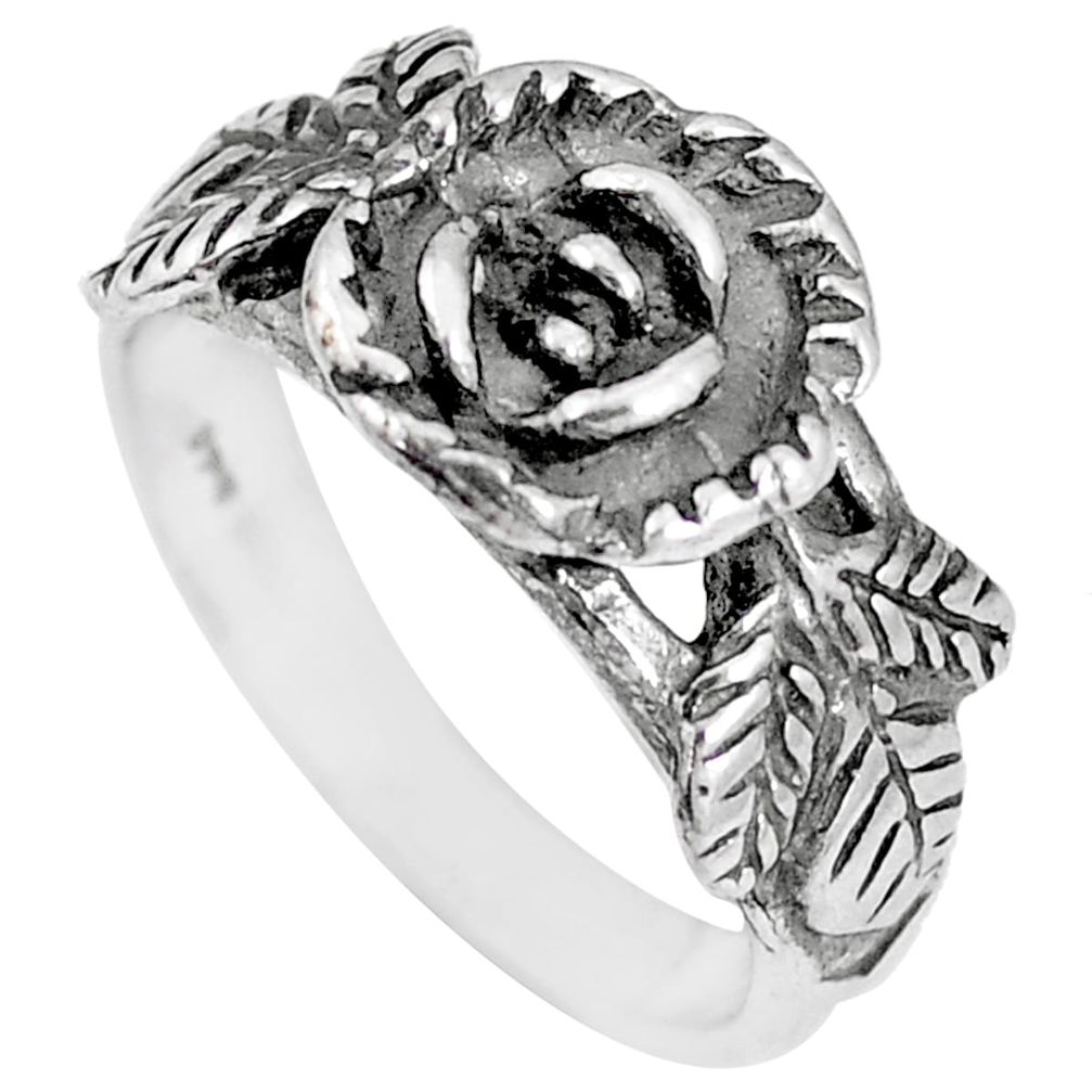 4.02gms indonesian bali style solid 925 silver flower ring size 6.5 c17052