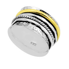 6.53gms indonesian bali style solid silver gold spinner band ring size 7 n26041