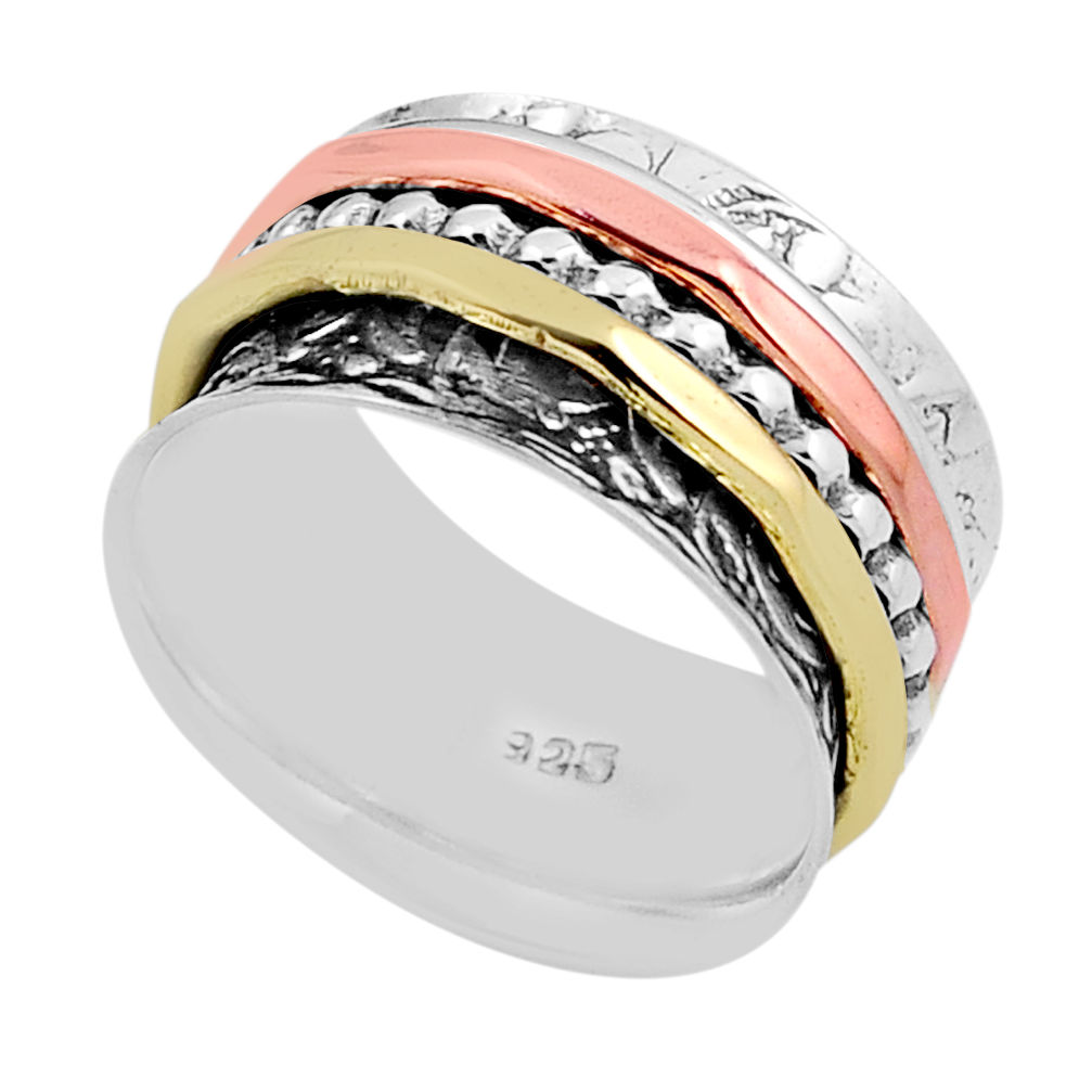 6.74gms indonesian bali style solid silver gold spinner band ring size 7 n26043