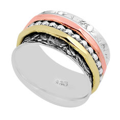 6.74gms indonesian bali style solid silver gold spinner band ring size 7 n26043