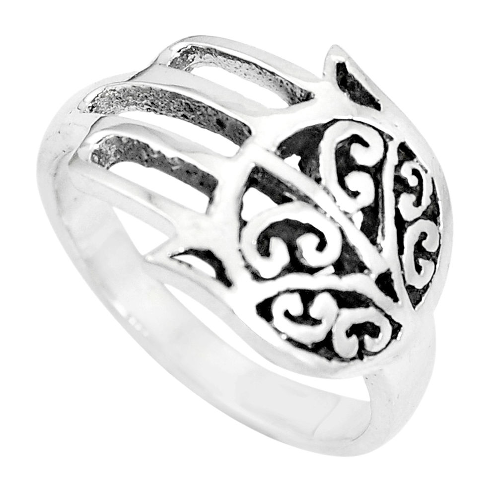 Indonesian bali style solid 925 silver hand of god hamsa ring size 7.5 c17094