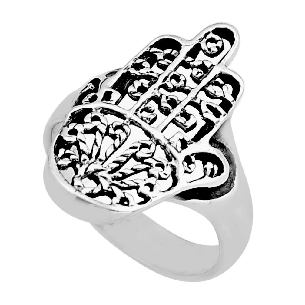 4.03gms indonesian bali style solid silver hand of god hamsa ring size 7 y83240