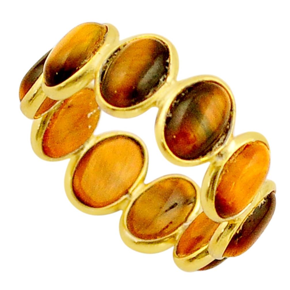 5.68cts infinity natural brown tiger's eye oval 925 silver ring size 4 t85065