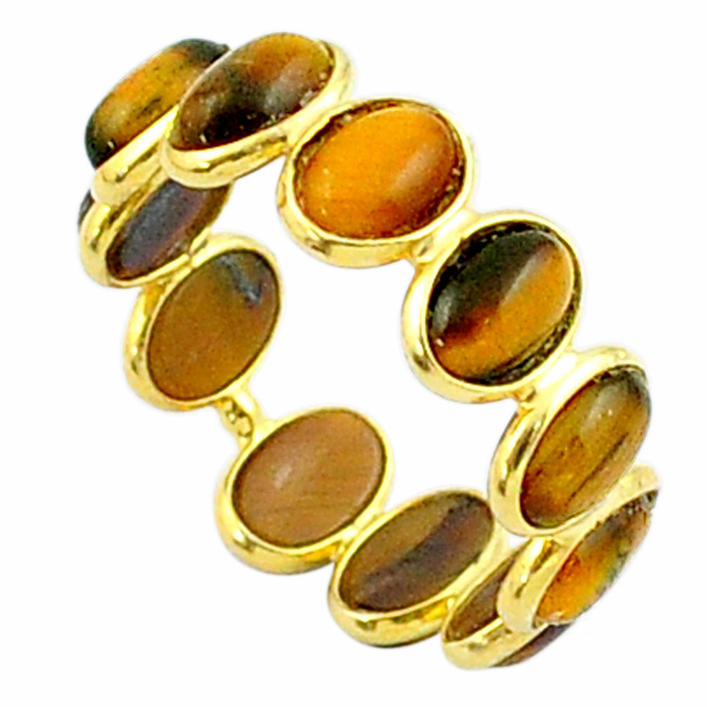 6.72cts infinity natural brown tiger's eye oval 925 silver ring size 6.5 u20468