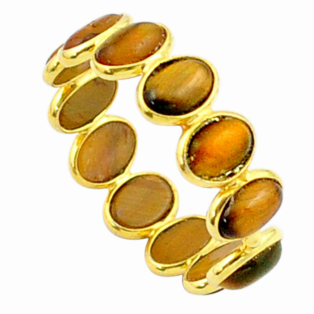 6.67cts infinity natural brown tiger's eye oval 925 silver ring size 8.5 u20470