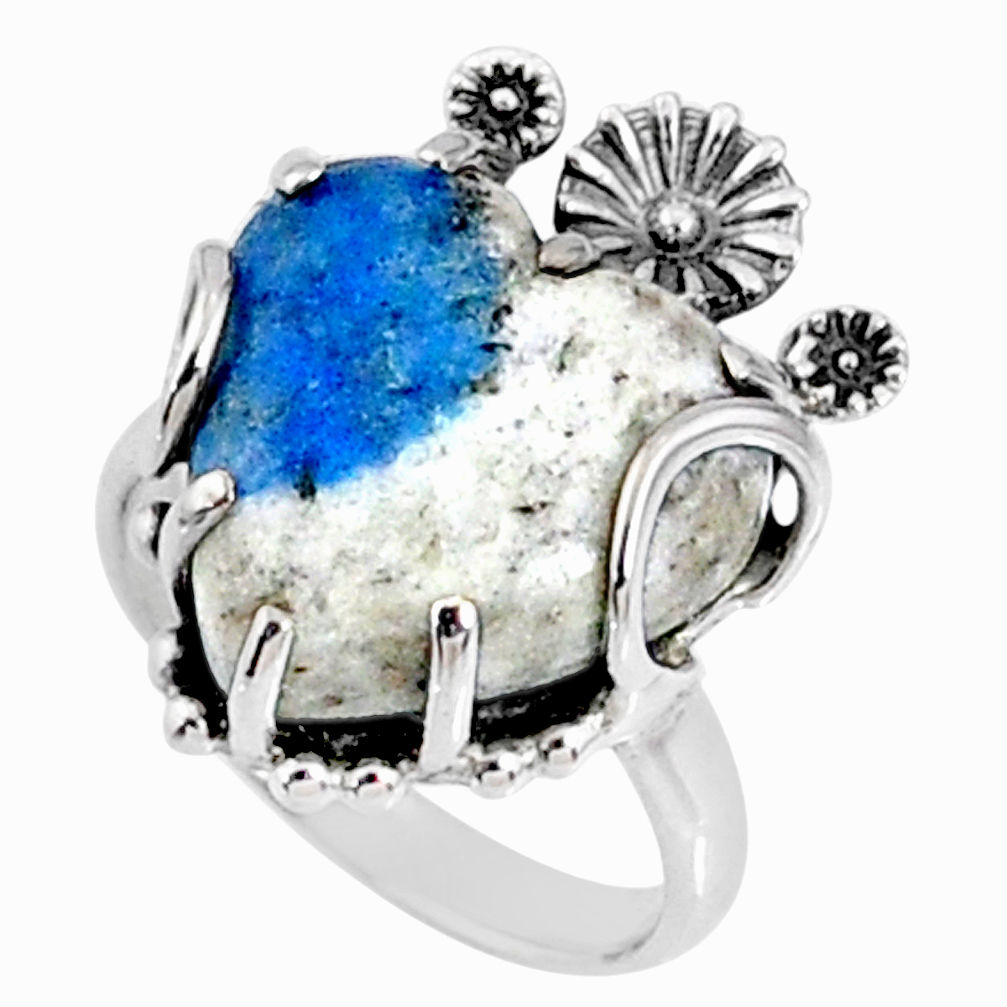 11.54cts k2 blue (azurite in quartz) 925 silver heart ring size 6 r67516