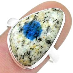 14.45cts k2 blue (azurite in quartz) fancy silver solitaire ring size 10 u47800