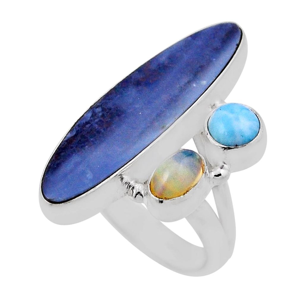 Larimar doublet opal australian ethiopian opal 925 silver ring size 7.5 n34558