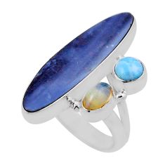 Larimar doublet opal australian ethiopian opal 925 silver ring size 7.5 n34558
