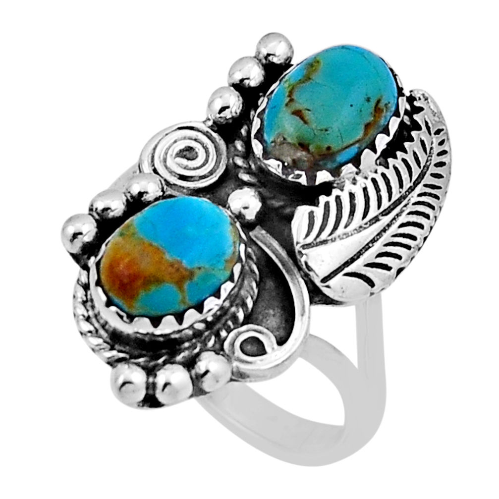 4.36cts leaf blue arizona mohave turquoise oval 925 silver ring size 7.5 n33527