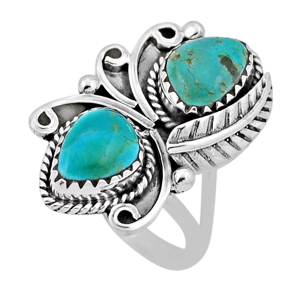 5.30cts leaf green arizona mohave turquoise fancy silver ring size 6.5 n33481