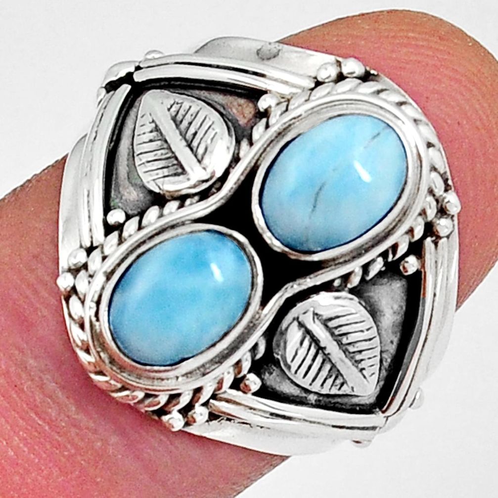 3.02cts leaf natural blue larimar 925 sterling silver ring jewelry size 8 y4564