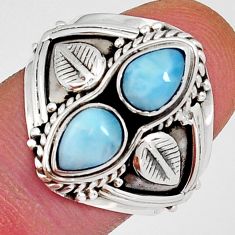 3.02cts leaf natural blue larimar pear 925 sterling silver ring size 8.5 y4561
