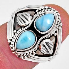 3.01cts leaf natural blue larimar pear 925 sterling silver ring size 7.5 y4568